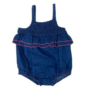2/$12 💥🆕 Cat & Jack Baby Denim Romper | Pink Trim Ruffles | Size 3-6m | 1078